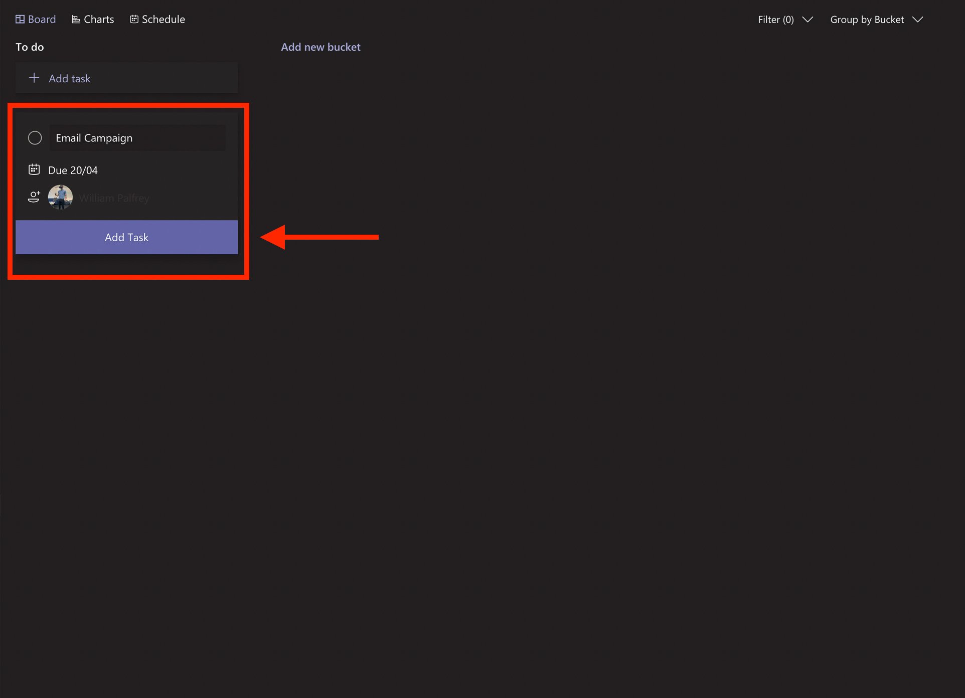 Microsoft Teams - Planner - Add a task
