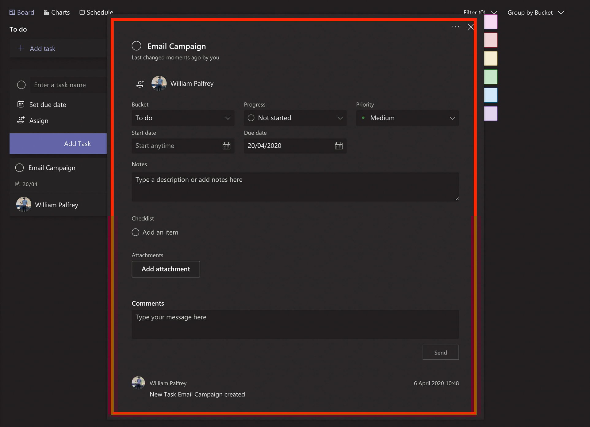 Microsoft Teams - Planner - Add task details