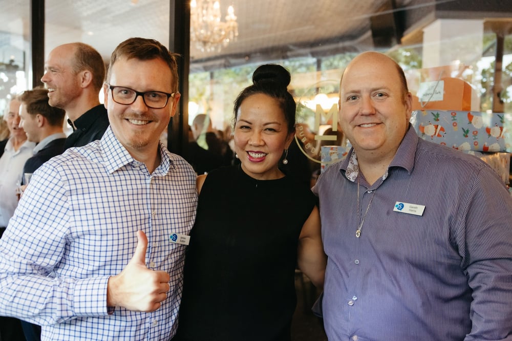 Office Solutions IT Managing Director James Sutton, Vanessa Atienza-Hipolito of V Imaging, and Office Solutions IT Partner Gareth Harris in a Perth Team event