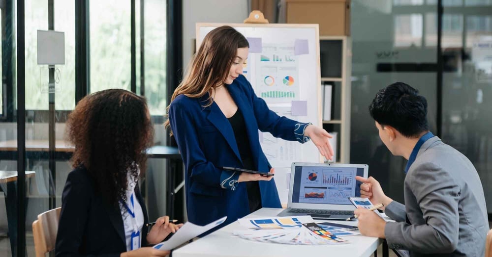 woman conducting IT consulting services to business owners