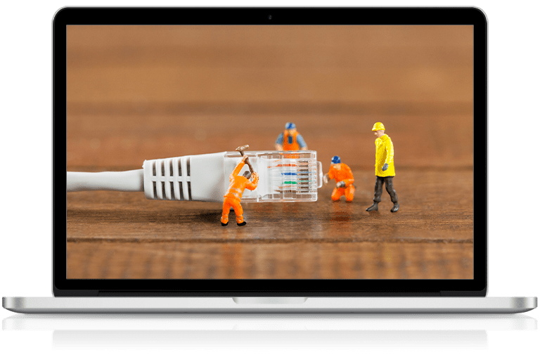 IT engineers setting up managed internet services